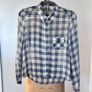 Free People Sheer Plaid Check Boxy Blouse Women's M Boho Festival